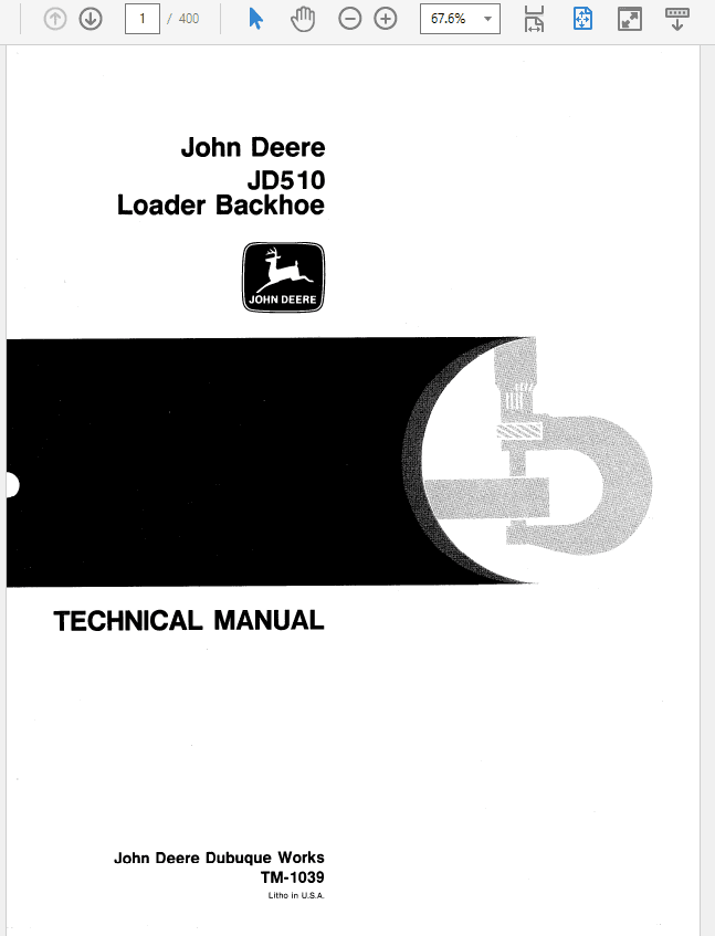 TM1039 - John Deere JD510 Backhoe Loader Repair Service Manual