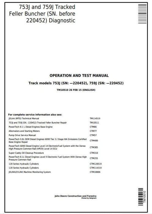 Pdf TM10510 John Deere 753J 759J Tracked Feller Buncher Diagnostic & Test Service Manual