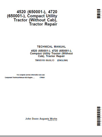 Pdf TM105119 John Deere 4520 4720 Compact Utility Tractor W O Cab Repair Service Manual