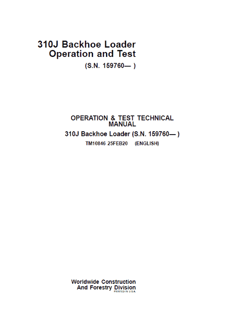 Pdf TM10846 John Deere 310J Backhoe Loader Diagnostic and Test Service Manual