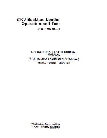 Pdf TM10846 John Deere 310J Backhoe Loader Diagnostic and Test Service Manual