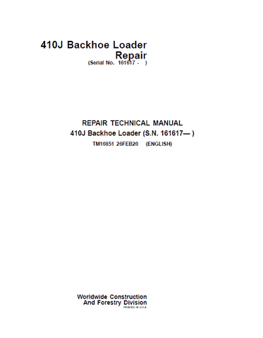 Pdf TM10851 John Deere 410J Backhoe Loader Repair Service Manual