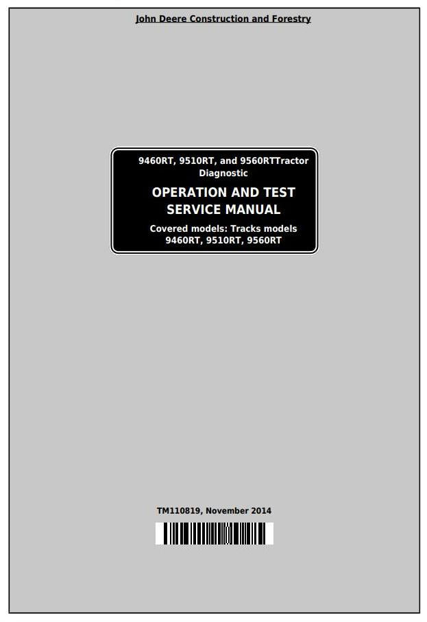 PDF TM110819 John Deere 9460RT, 9510RT, 9560RT Track Tractor Diagnostic and Test Service Manual