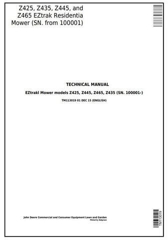 TM113019 - John Deere Z425 Z435 Z445 Z465 EZtrak Residential Mower Repair Service Manual