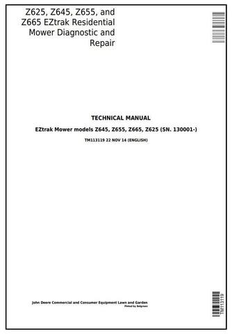 Pdf TM113119 John Deere Z625 Z645 Z655 Z665 EZtrak Residential Mower Diagnostic Service Manual