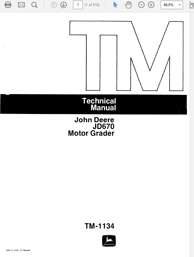 Pdf TM1134 John Deere 670 Motor Grader Repair Service Manual