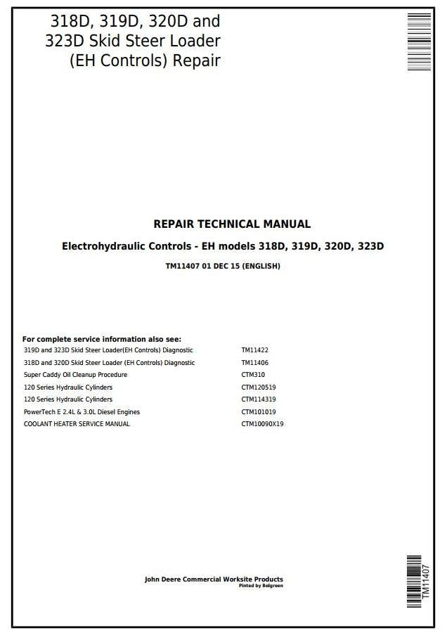 Pdf TM11407 John Deere 318D, 319D, 320D, 323D Skid Steer Loader Repair Service Manual