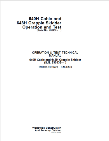 PDF TM11795 John Deere 640H 648H Skidder Diagnostic and Test Service Manual