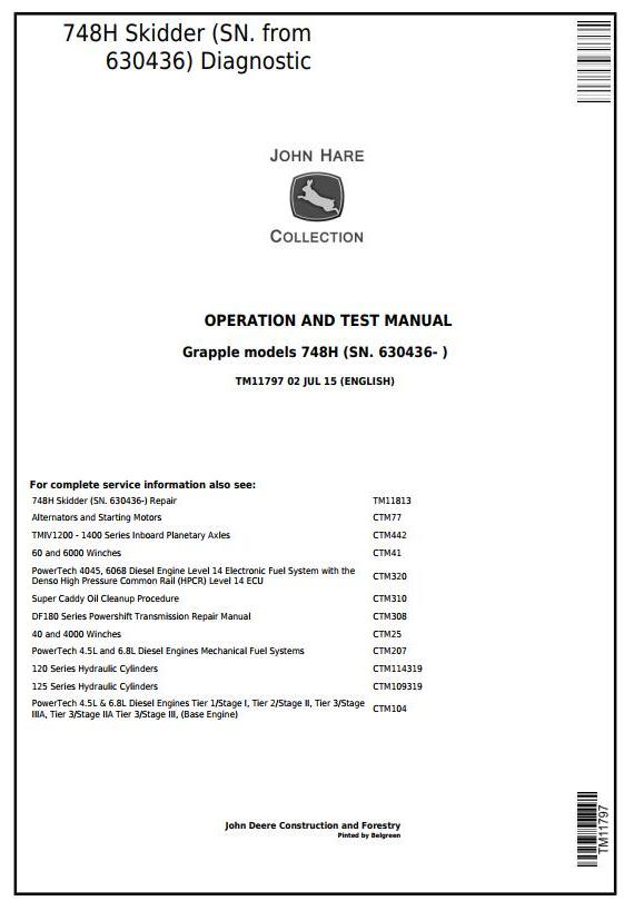 Pdf TM11797 John Deere 748H Grapple Skidder Diagnostic & Test Service Manual