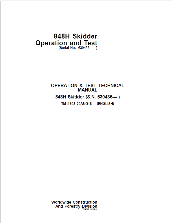 PDF TM11798 John Deere 848H Grapple Skidder Diagnostic and Test Service Manual
