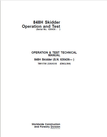 PDF TM11798 John Deere 848H Grapple Skidder Diagnostic and Test Service Manual