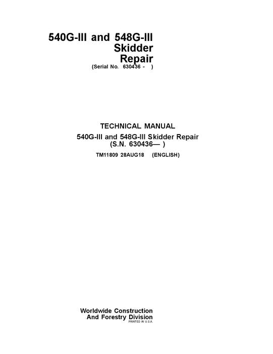 TM11809 - John Deere 540G-III 548G-III Skidder Repair Service Manual