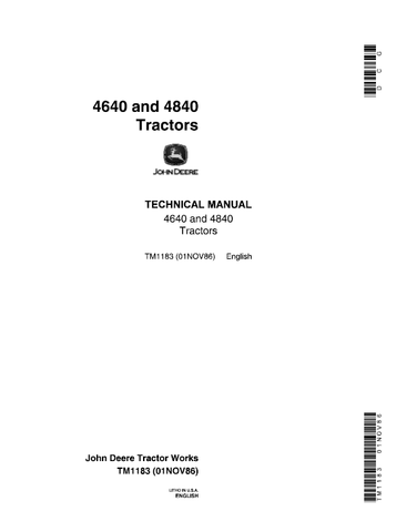 Pdf TM1183 John Deere 4640, 4840 Tractor Repair Service Manual