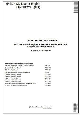 PDF TM12105 John Deere 644K 4WD Wheel Loader Diagnostic and Test Service Manual