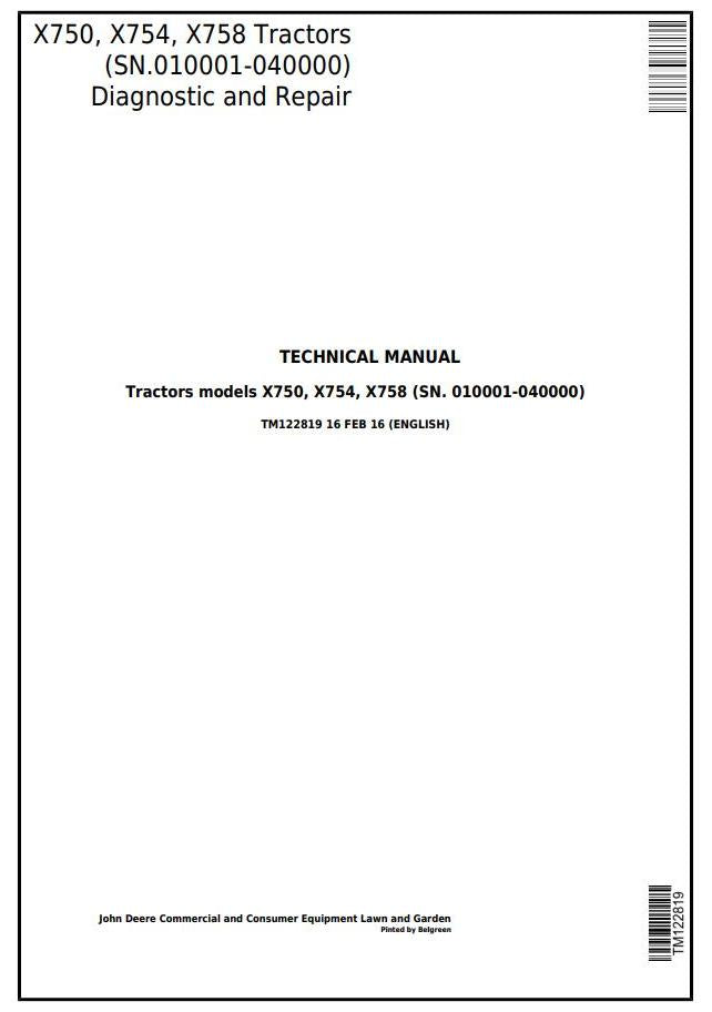 Pdf TM122819 John Deere X750 X754 X758 Signature Series Tractor Repair Service Manual