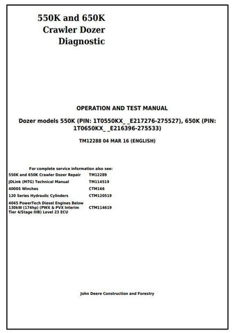 Pdf TM12288 John Deere 550K, 650K Crawler Dozer Diagnostic and Test Service Manual