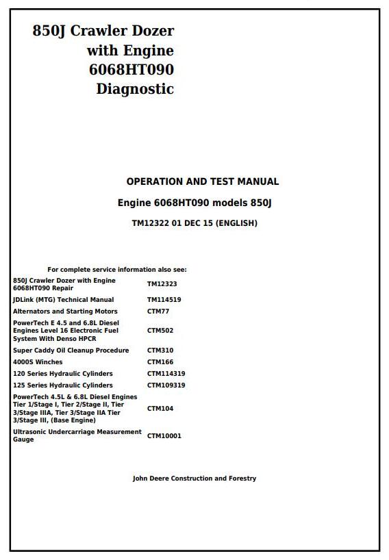 Pdf TM12322 John Deere 850J Crawler Dozer Diagnostic and Test Service Manual