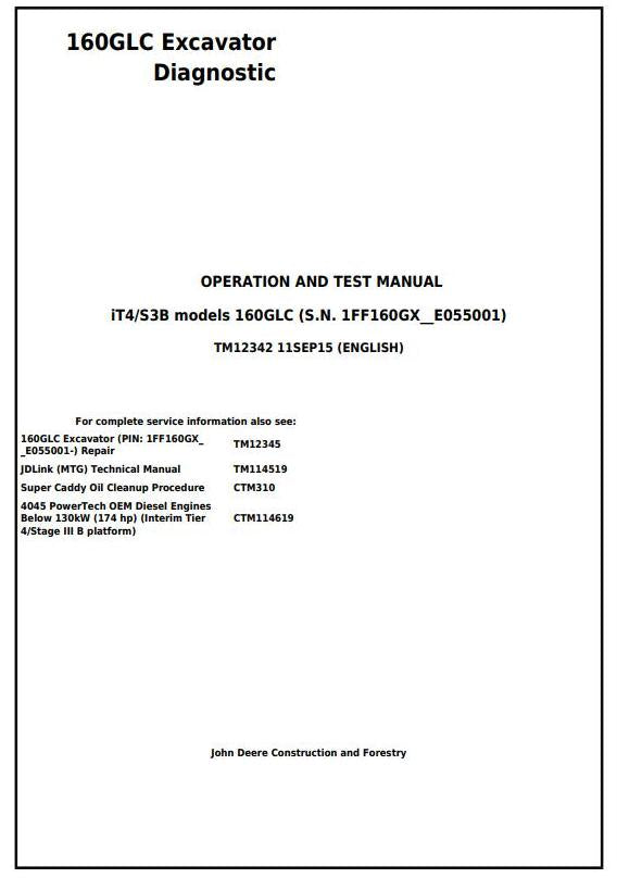 Pdf TM12342 John Deere 160GLC (iT4/S3B) Excavator Diagnostic and Test Service Manual