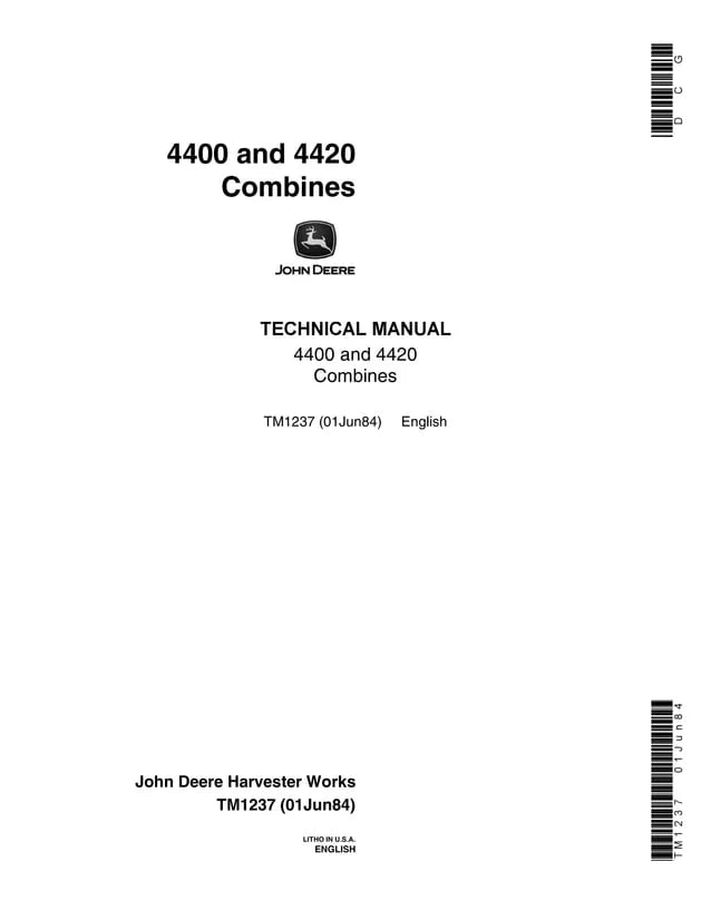 Pdf TM1237 John Deere 4400 4420 Combine Repair Service Manual