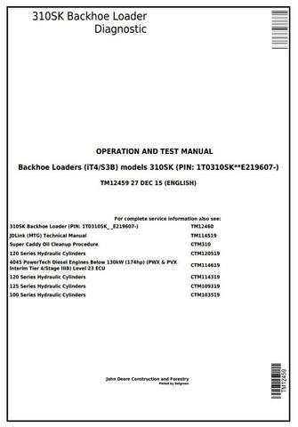 Pdf TM12459 John Deere 310SK (iT4/S3B) Backhoe Loader Diagnostic and Test Service Manual