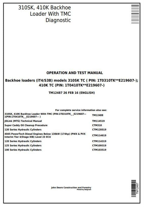 PDF TM12487 John Deere 310SK 410K (iT4/S3B) Backhoe Loader Diagnostic and Test Service Manual