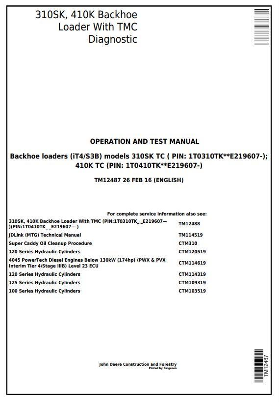 PDF TM12487 John Deere 310SK 410K (iT4/S3B) Backhoe Loader Diagnostic and Test Service Manual