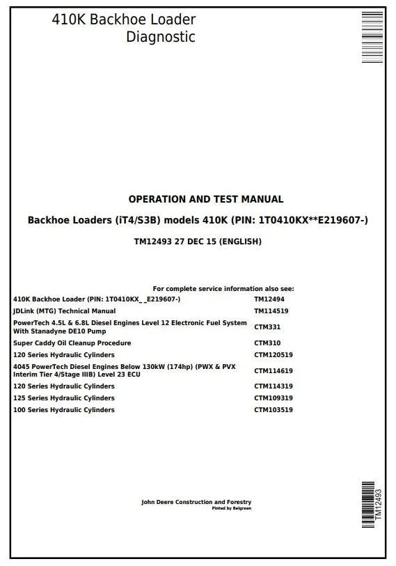 Pdf TM12493 John Deere 410K (iT4/S3B) Backhoe Loader Diagnostic and Test Service Manual