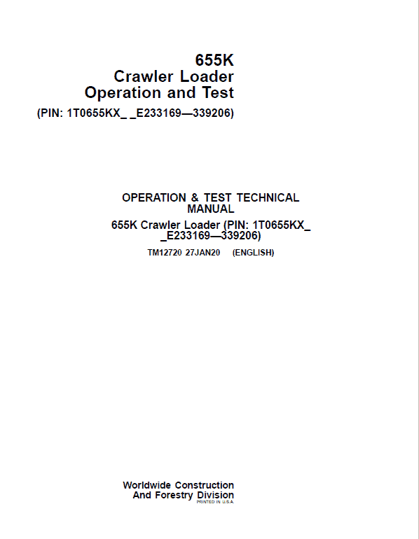 PDF TM12720 John Deere 655K Crawler Loader Diagnostic and Test Service ...
