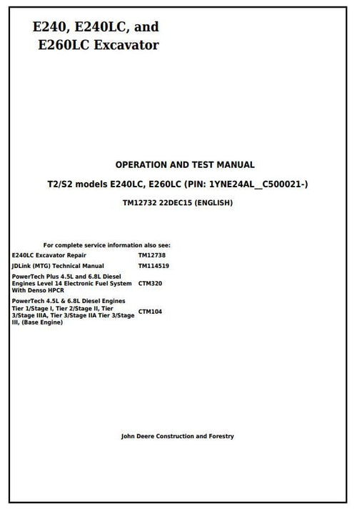 PDF TM12732 John Deere E240, E240LC, E260LC Diagnostic and Test Manual