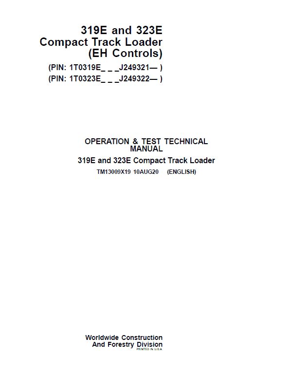 Pdf TM13009X19 John Deere 319E 323E Compact Track Loader Diagnostic and Test Manual