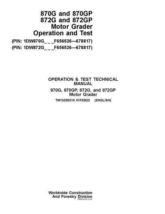 Pdf TM13028X19 John Deere 870G 870GP 872G 872GP Grader Diagnostic and Test Service Manual