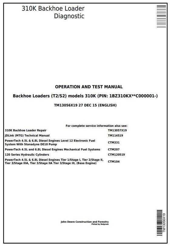 PDF TM13056X19 John Deere 310K Backhoe Loader Diagnostic & Test Service Manual