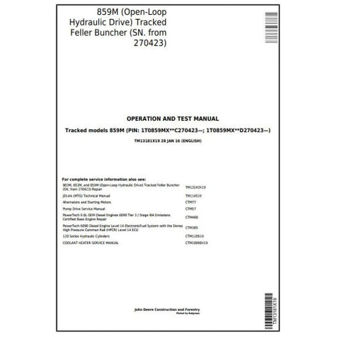 PDF TM13182X19 John Deere 859M Feller Buncher Diagnostic and Test Service Manual