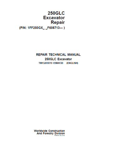 TM13209X19 - John Deere 250GLC Excavator Repair Service Manual