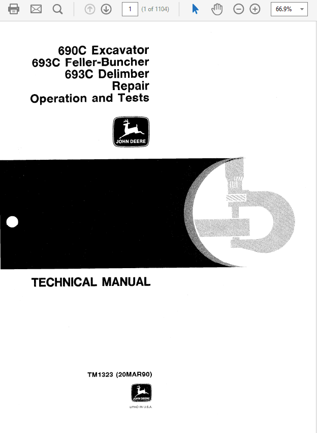 Pdf TM1323 John Deere 690C 693C Excavator Feller Buncher Repair Service Manual