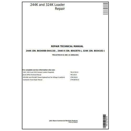 TM13279X19 - John Deere 244K, 224K-II, 324K Loader Repair Service Manual