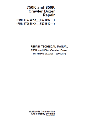 Pdf TM13282X19 John Deere 750K, 850K Crawler Dozer Repair Service Manual