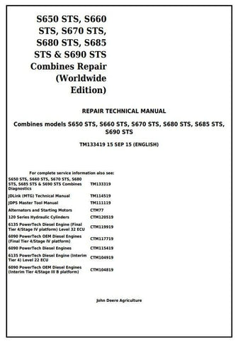 PDF TM133419 John Deere S650STS S660STS S670STS S680STS S685STS S690STS Combine Service Repair Manual