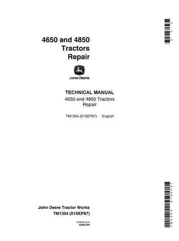 Pdf TM1354 John Deere 4650 4850 Tractor Repair Service Manual