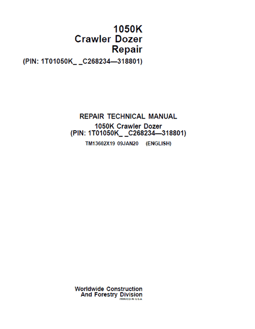 Pdf TM13602X19 John Deere 1050K Crawler Dozer Repair Service Manual