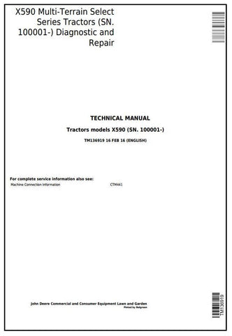 TM136919 - John Deere X590 Multi Terrain Select Series Tractor Repair Service Manual