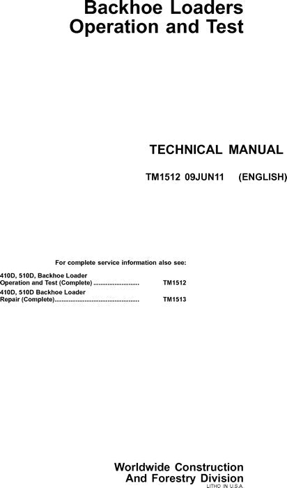 Pdf TM1512 John Deere 410D, 510D Backhoe Loader Diagnostic and Test Service Manual