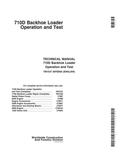 Pdf TM1537 John Deere 710D Backhoe Loader Diagnostic and Test Technical Manual