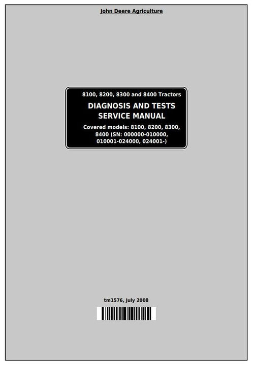 Pdf TM1576 John Deere 2WD 8100, 8200, 8300, 8400 MFWD Tractor Diagnosis and Test Service Manual