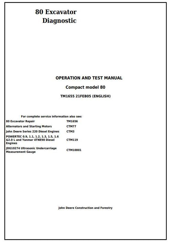 Pdf TM1655 John Deere 80 Midi Excavator Diagnostic and Test Service Manual