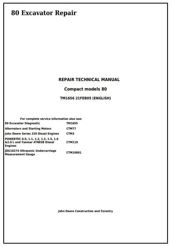 Pdf TM1656 John Deere 80 Midi Excavator Repair Service Manual