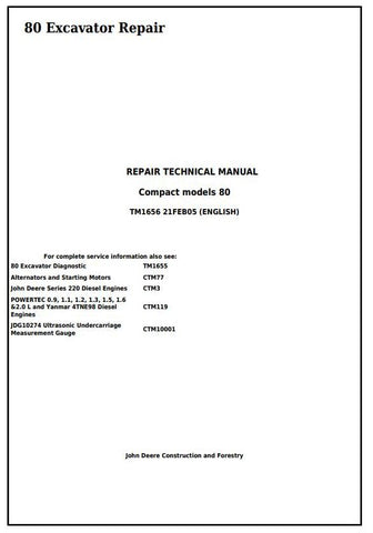 Pdf TM1656 John Deere 80 Midi Excavator Repair Service Manual