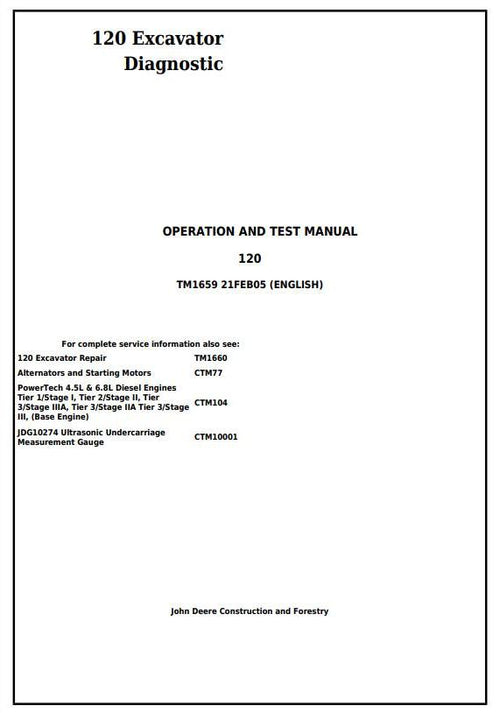 Pdf TM1659 John Deere 120 Excavator Diagnostic and Test Service Manual