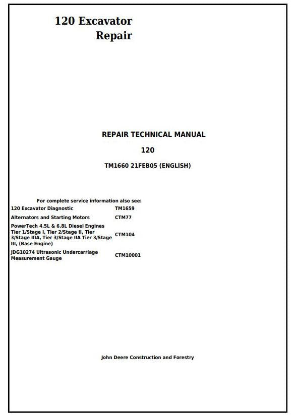 Pdf TM1660 John Deere 120 Excavator Repair Service Manual