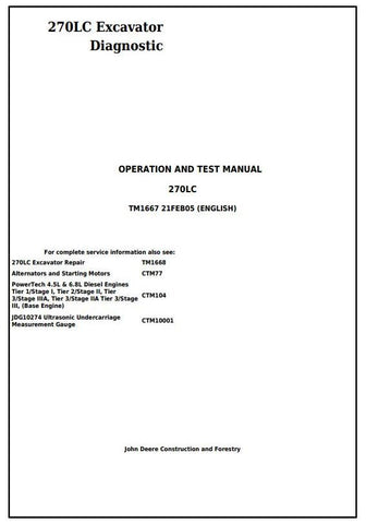 Pdf TM1667 John Deere 270LC Excavator Diagnostic and Test Service Manual